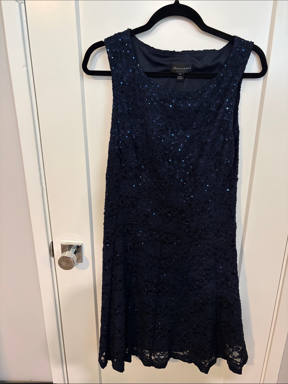 connected apparel Navy Lace Sequin Midi Dress